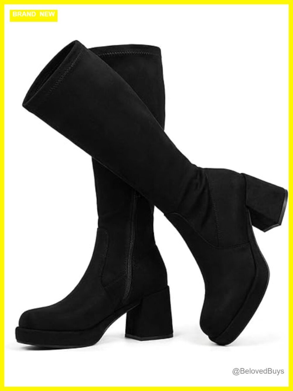 Platform Chunky Heel Knee High Boots Suede Side Zipper
